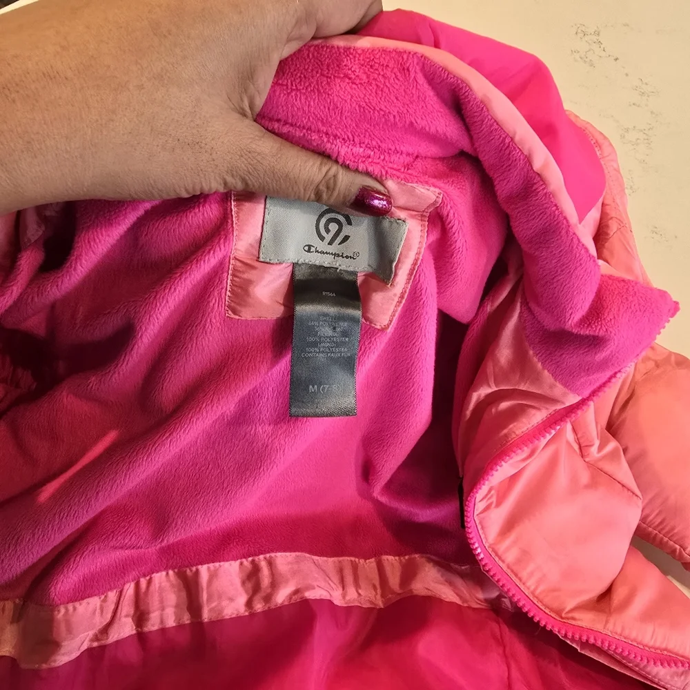 Champion Pink Hooded Quilted  Puffer Coat Jacket Kids Girls M 7-8